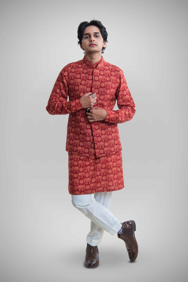 ELEPHANT PRINT BANDI KURTA